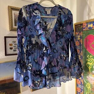 Y2K Blue and Purple Ruffled Women's Top